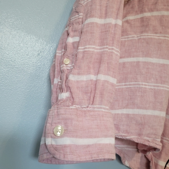 Abercrombie and Fitch Striped Linen Button Down Shirt in Pink Size 2XL - Picture 6 of 9